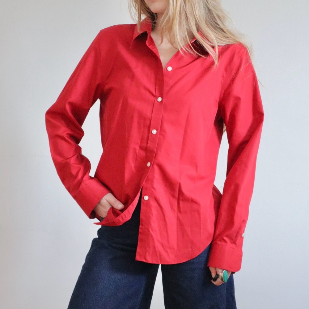 Red Cotton Ann Taylor Button Down Size Small